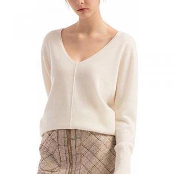Woolen Bloom Jersey Mujer Invierno V Cuello Suéter 100% Pura Cachemira Camisetas Mujer Manga Larga Punto Camisa Suave para Mujer Primavera Otoño