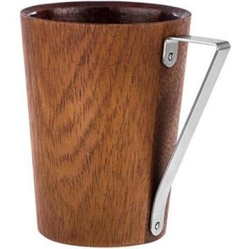 Toccami Triango Taza de diseño de Madera auténtica con asa de Acero Inoxidable, Hecha a Mano, Marrón, 8.4 cm