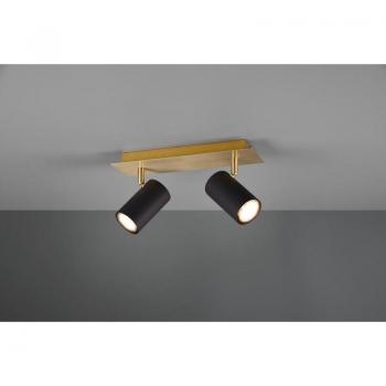 Foco Marley 2 Luces Orientables Cilíndricas Negras con Base Dorada GU10 30cm