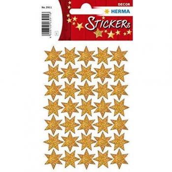 Etiquetas Decorativas de Estrellas Doradas Brillantes HERMA 3911, 84x120 mm, Ø 16 mm, 35 piezas