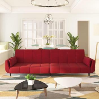 Sofá cama 2 plazas con 2 almohadas de terciopelo color vino tinto