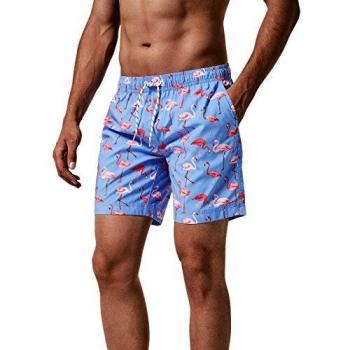 MaaMgic Hombre Bañador de Playa Tropical Vacaciones y Viajes en Verano con Bolsillos Azul Flamenco XL