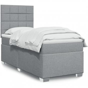 Cama box spring suave con colchón de tela gris claro 80x200 cm
