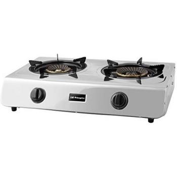 Orbegozo FO 2710 - Hornillo a gas, gas butano o propano, cuerpo INOX, 2 quemadores de triple corona, encendido piezoeléctrico