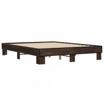 Estructura de cama de madera de ingeniería y metal marrón roble 150x200 cm