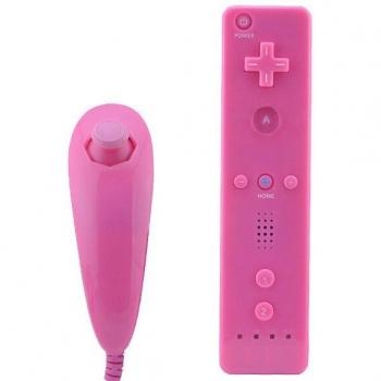 Combo Mando a Distancia Rosa con Sensor de Movimiento + Nunchuk con Cable para Consola Nintendo Wii