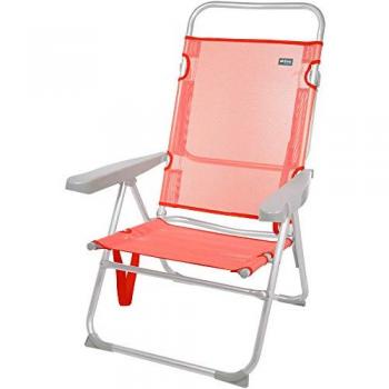 Silla Plegable Multiposición Aluminio Aktive Beach - Silla de Playa Reclinable, 5 Posiciones, Alta (Altura Asiento 30 cm), Asa de Transporte, Ligera, Medidas 48x