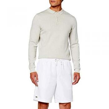 Lacoste Men's Sport Tennis Shorts - White, 100% Polyester with Elastic Waist and Side Pockets