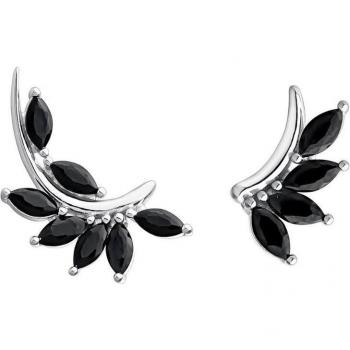 Pendientes asimétricos Éventail en Agate Noire de plata bañados en rodio