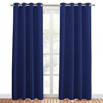 PONY DANCE Cortinas Azul Termicas Aislantes - Paños con Ollaos Accesorios de Ventanas Hogar/Telas Gruesas Mosquiteras para Dormitorio Infantil para Bebé, 1 Par, 132 x 210 cm