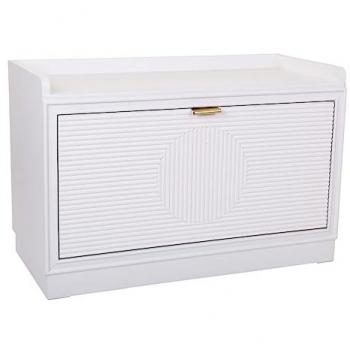 Banqueta Zapatero de Madera Blanca 80x38x53h cm de Estilo Romántico