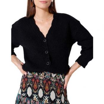 Cárdigan Naf Naf de Punto Calado Manga Larga con Escote en V Negro Talla S para Mujer