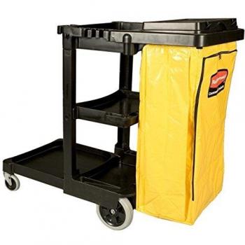 Rubbermaid Commercial Products 1805985 Carro de Limpieza con Bolsa de Vinilo, 2 Ruedas Fijas, 2 Ruedas Giratorias, Negro, 97.5 cm x 116.8 cm x 55.2 cm