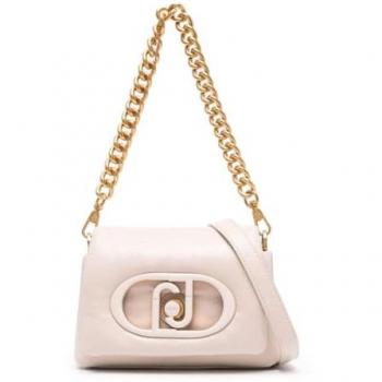 Liu Jo Cream White Faux Leather Puffy Crossbody Bag with Maxi Logo