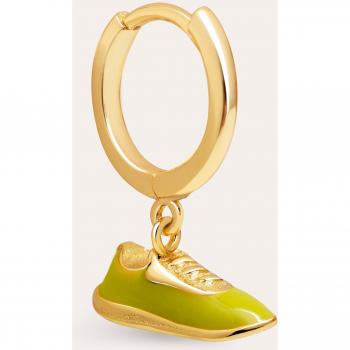 Pendiente Suelto Singularu Running - Pendiente en Latón con Acabado de Baño Oro 18 Kt - Pendiente con Motivo Esmalte y Cierre Congo/click - Joyas para Mujer