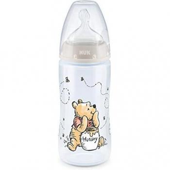 NUK First Choice + Biberón para 0-6 meses, indicador de control de temperatura, biberón de 300 ml con válvula anticólicos, sin BPA, tetina de silicona de Disney Winnie the Pooh