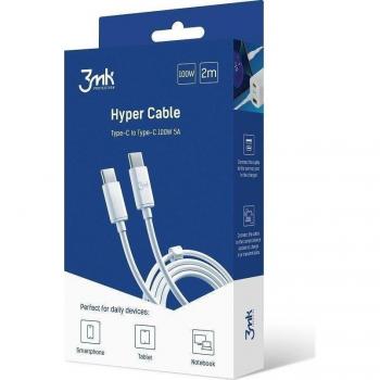 Cable USB 3MK Hyper de Carga Rápida PD/QC3.0 - 100W, 5A, 2m - Color Blanco