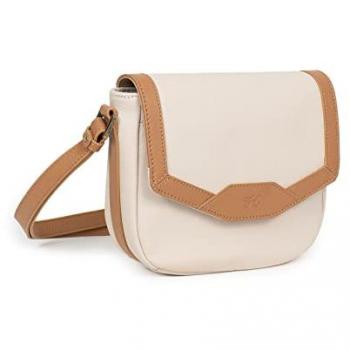 Bolso Bandolera de Cuero Hexagona para Mujer Color Marfil/Arena