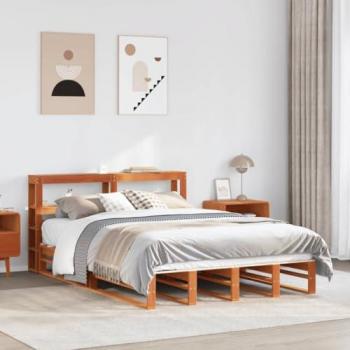 Cama sin colchón de madera maciza de pino marrón cera 160x200 cm con cabecero
