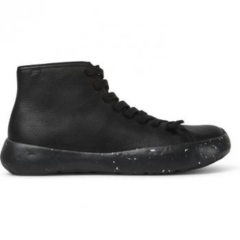 Camper Peu Stadium Men's Black Calfskin Leather Ankle Boots with Elastic Laces