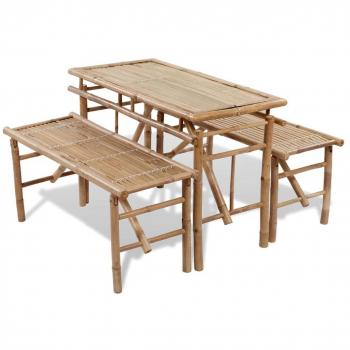 Mesa de bambú con 2 bancos de 100 cm