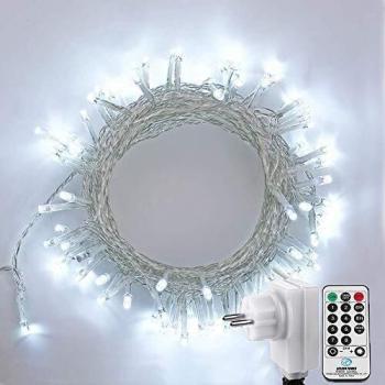 NEXVIN Luces de Arbol de Navidad, Guirnalda Luces 13M 100 LED, Cadena de Luces Blanco con Control Remoto, 8 modelos de lluminación, Luces de Navidad Decoración Fiestas, Balcón, Arbol, Jardín