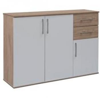 Cómoda Aparador Joana 3 Puertas y 2 Cajones Blanco y Cambria 120x82 cm
