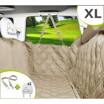 Meadowlark® Funda de Asiento para Perros. XL Beige Crema Cubierta de Coche ¡Impermeable! Hamaca Universal para Mascotas de Primera Calidad, Protector Completo Asiento Trasero, Puertas y Reposacabezas