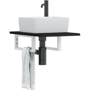 Estante de lavabo de pared de acero y madera maciza de roble