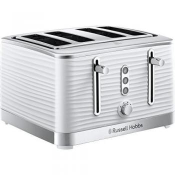 Tostadora Blanca Inspire 4 Rebanadas Russell Hobbs con Ranuras Anchas, Función de Elevación, 6 Niveles de Tostado y 1800W