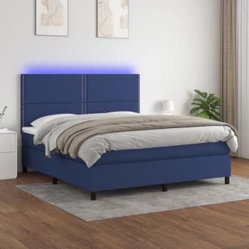 Cama box spring blanda con colchón y luces LED de tela azul 160x200 cm Vidaxl