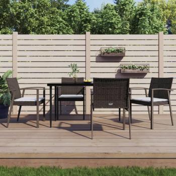 5-Piece Outdoor Dining Set with Cushions in Poly Rattan and Steel