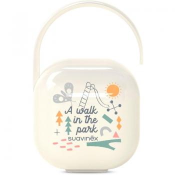 Portachupetes Suavinex Walk Gris, para llevar 2 chupetes, caja portachupetes con asita flexible para colgar del bolso, carro o cuna, +0 meses