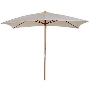 Outsunny Sombrilla Parasol 2x2,95m y Altura 2,55m Jardin Terraza Poliester 180g/m2 y Madera Color Crema