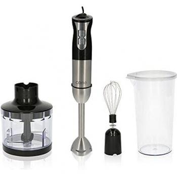 ORYX 5700500 Batidora De Mano, Incluye Accesorios, 1000 W. Velocidad Regulable. con Vaso medidor, Picador-triturador y Varillas, Plateado/Negro