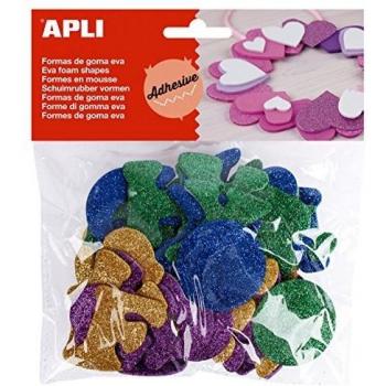 APLI - Bolsa formas EVA adhesiva purpurina formas letras color, 52 uds