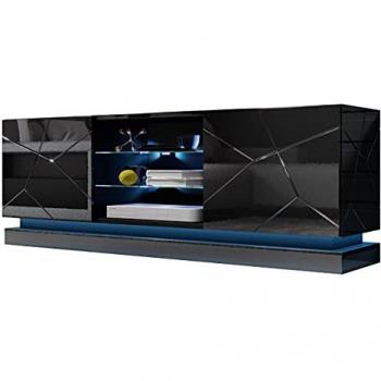 Mueble TV Charlotte 127 LED Blanco y Negro Brillante, 160x57x40cm, con 2 Puertas y Sistema de Cierre Amortiguado