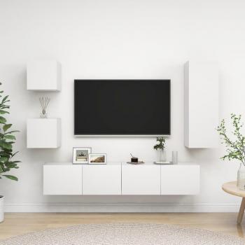Set de Muebles de Salón para TV 5 Piezas en Madera de Ingeniería, Dimensiones: 30.5 x 30 x 90 cm, Color Blanco