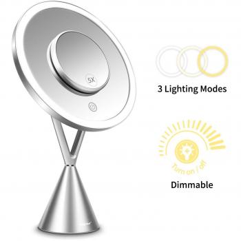 Keenstone Espejo de Maquillaje con Luz, Espejo de Mesa Luz Ajustable Espejo con Aumentos 1x/5x, Espejo de tocador del Cuarto de baño Iluminacíon 60 Led,Pantalla Táctil Espejo Cosmético, Carga con USB