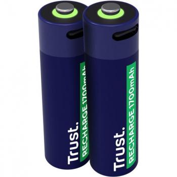 Baterías Recargables AA Trust 25584 con Carga USB-C, 1700mAh, Pack de 2 Piezas