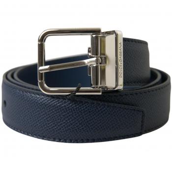 Dolce & Gabbana Blue Leather Silver Metal Buckle Belt - 85 cm / 34 Inches