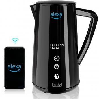 SWAN SK14650BLKNEU Alexa Hervidor Agua Eléctrico Inteligente WIFI Smart Kettle 1,5L Inalámbrico Control Táctil LED, 1800W, Negro