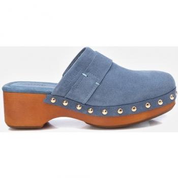 Zuecos de piel para mujer Carmela 160452 azul con tacón de 5cm