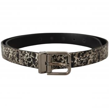 Dolce & Gabbana Black Marble Print Leather Silver Logo Buckle Belt - 90 cm / 36 Inches