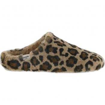 Zapatillas de casa abiertas de mujer de pelo soft leopardo con interior de pelo suave