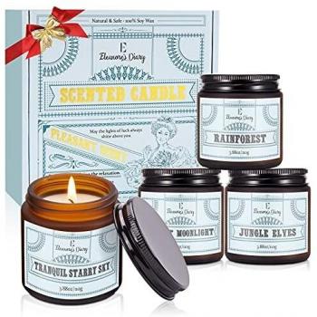 Vela Perfumada, Eleanore's Diary 4 PCS Velas en frasco,100% Cera de Soja Natural,Velas Perfumadas, Alivia el Estrés y Uso Diario, Regalo de Cumpleaños para Mujeres
