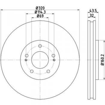 HELLA 8DD 355 114-841 Disco de freno - 54699PRO - revestido