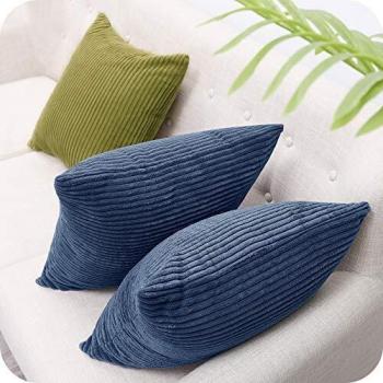UMI Amazon Brand Fundas para Cojin de Color Liso Cuadrado Suave 2 Piezas 30x50cm Azul Oscuro