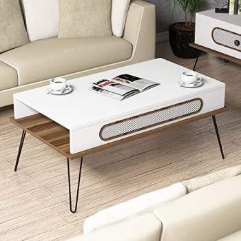 Skyedecom 845HCT2814 - Mesa baja blanca para mesas bajas de salón Ekol