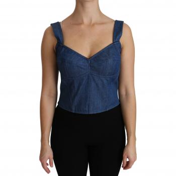 Dolce & Gabbana Blue Sleeveless Bustier Blouse Cotton Top - IT36 | XS, Stylish Blue Sleeveless Bustier Blouse, Size: 3XS